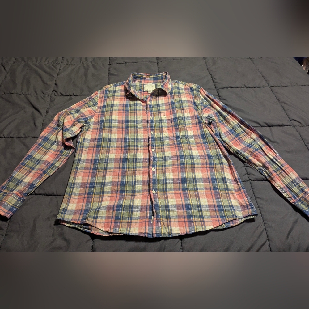AMERICAN EAGLE Mens Green, yellow, pink, blue Super Soft Plaid Shirt size medium